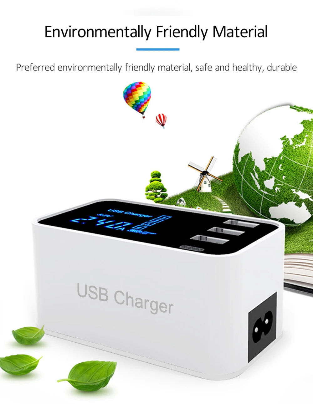Quick Charge Type C USB Wall Charger Dock Led Display Fast Mobile Phone Tablet Charger For iPhone Samsung9 Multi USB HUB EU Plug