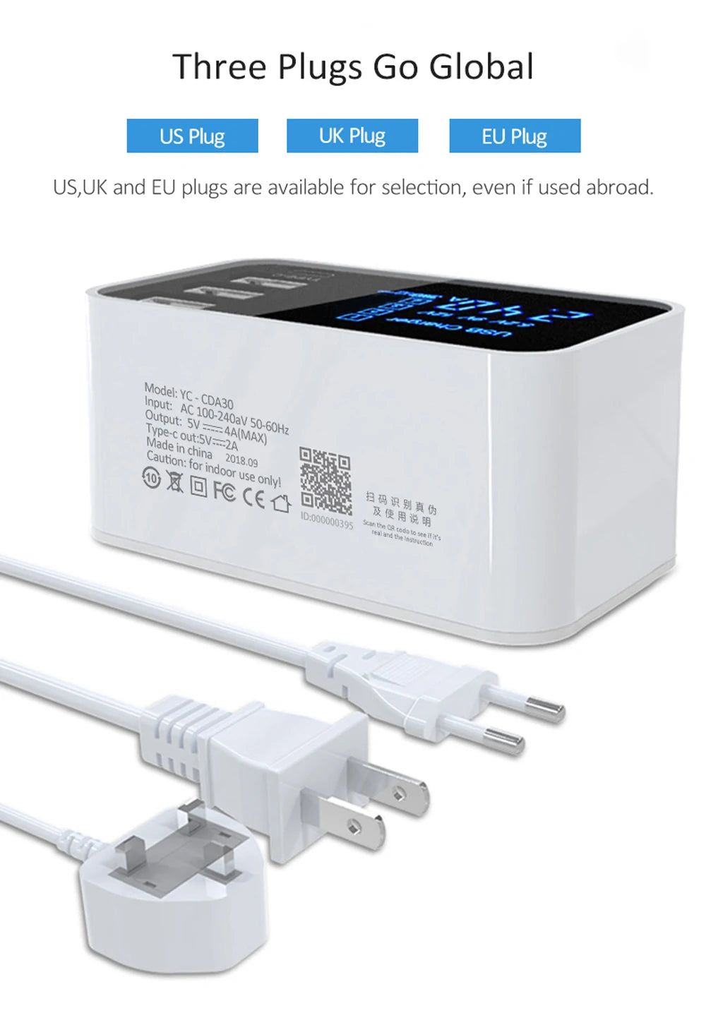Quick Charge Type C USB Wall Charger Dock Led Display Fast Mobile Phone Tablet Charger For iPhone Samsung9 Multi USB HUB EU Plug