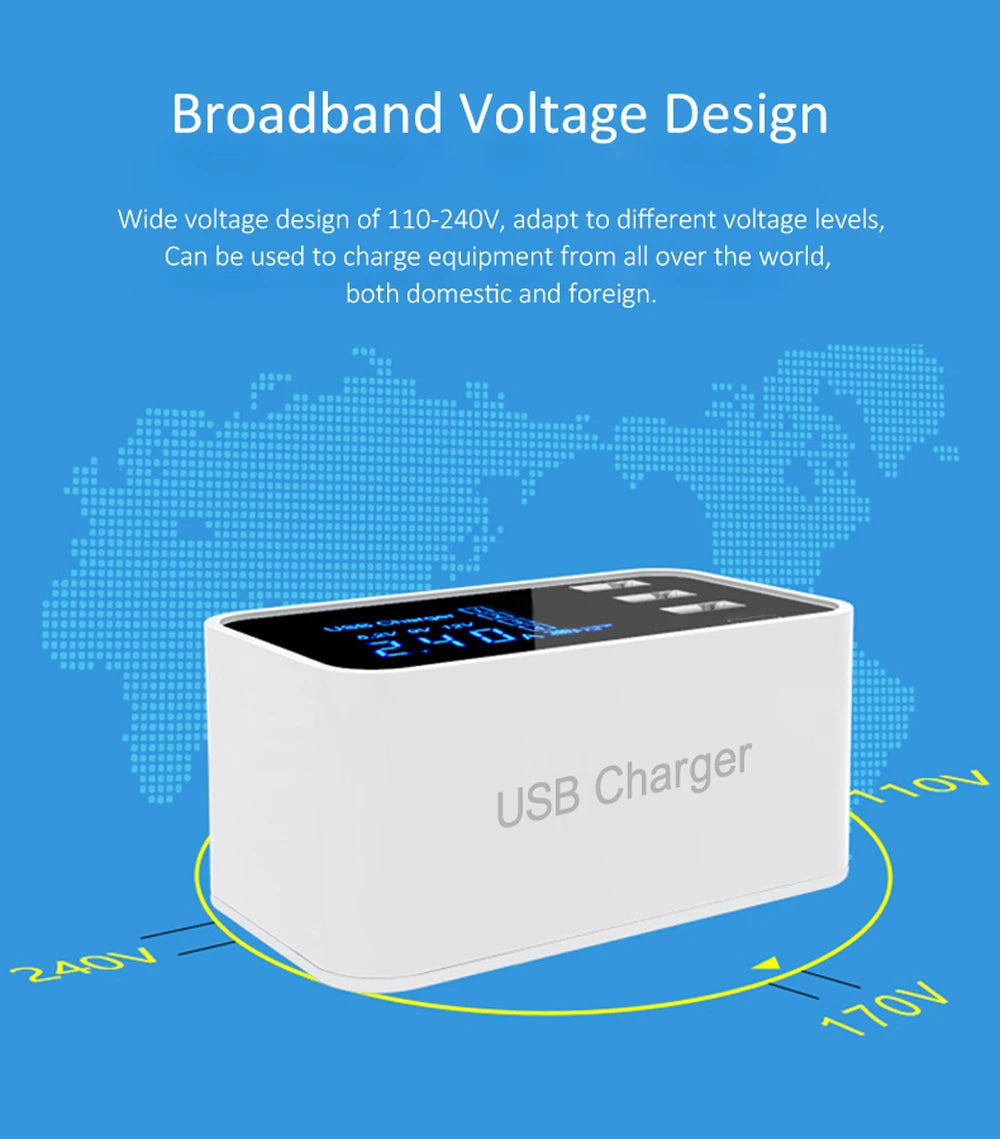 Quick Charge Type C USB Wall Charger Dock Led Display Fast Mobile Phone Tablet Charger For iPhone Samsung9 Multi USB HUB EU Plug