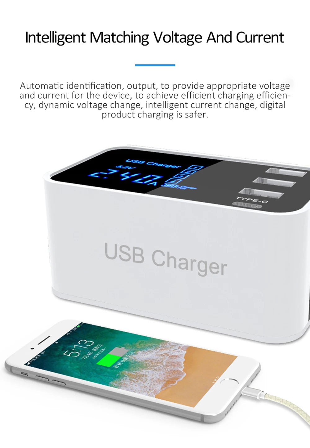 Quick Charge Type C USB Wall Charger Dock Led Display Fast Mobile Phone Tablet Charger For iPhone Samsung9 Multi USB HUB EU Plug
