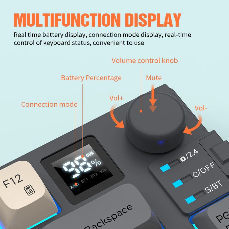 Premium Dual Modes (2.4G+Bluetooth) Keyboard Mouse Combo/Keyboard | Rechargeable | with Display Screen & Knob | Private Mold