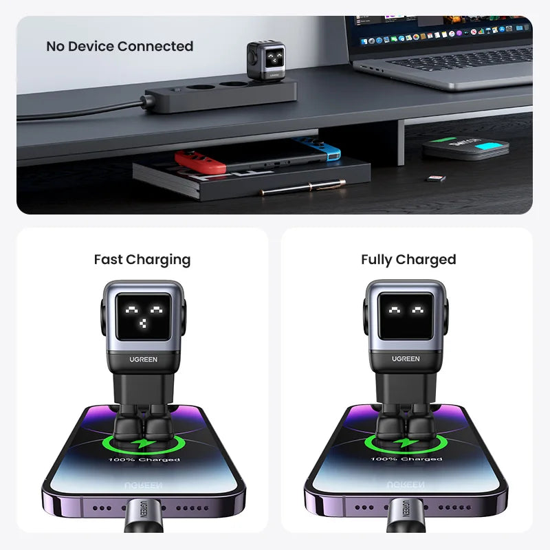 UGREEN 65W GaN Charger Uno Robot Design PD Fast Charger PPS PD3.0 for iPhone 17 16 15 Fast Charge for Xiaomi Laptop Macbook Pro