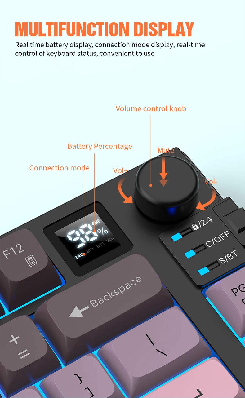 Premium Dual Modes (2.4G+Bluetooth) Keyboard Mouse Combo/Keyboard | Rechargeable | with Display Screen & Knob | Private Mold