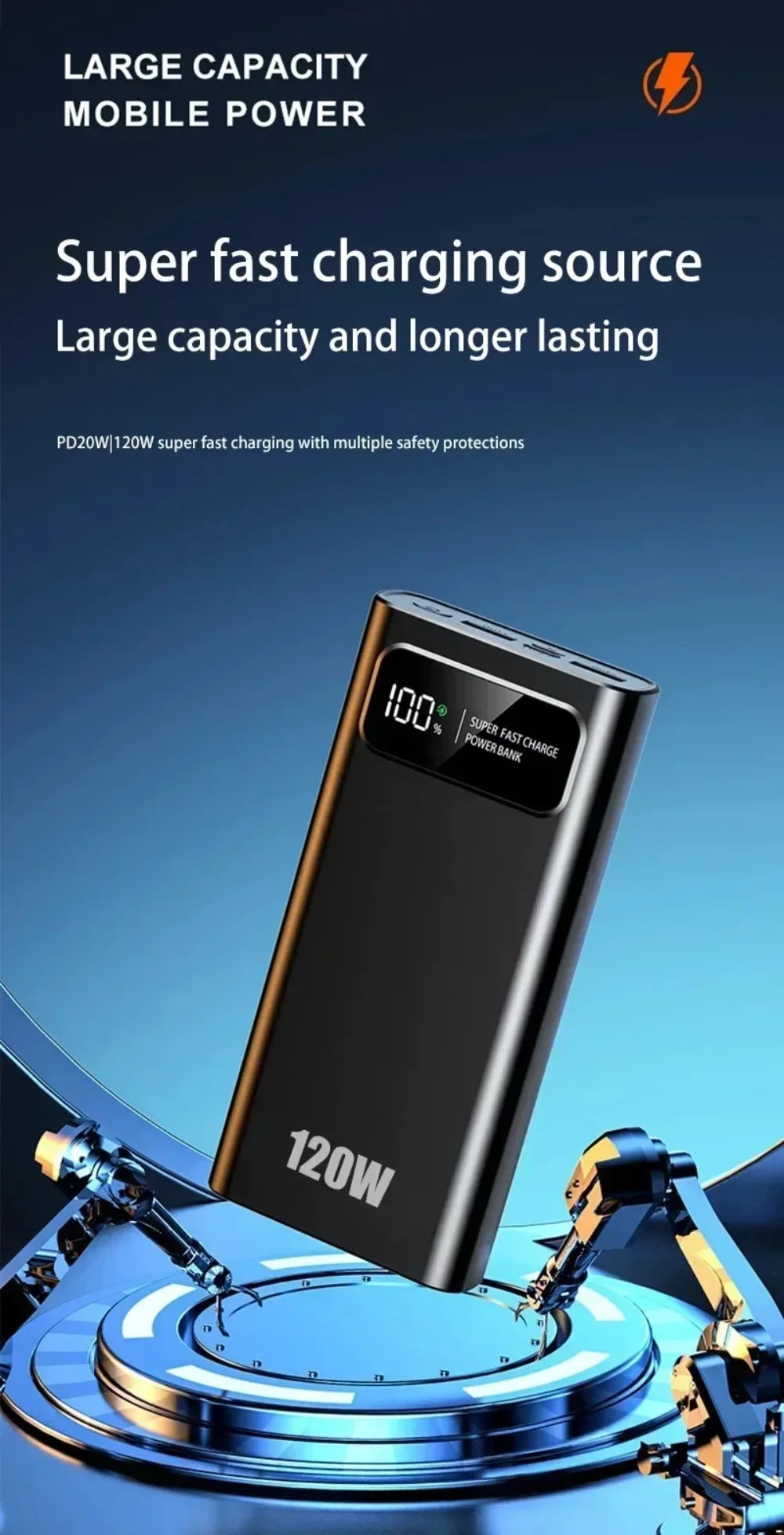 Xiaomi 50000mAh Power Bank Ultra Large Capacity 120W Super Fast Charging Portable External Battery With LED Digital Display