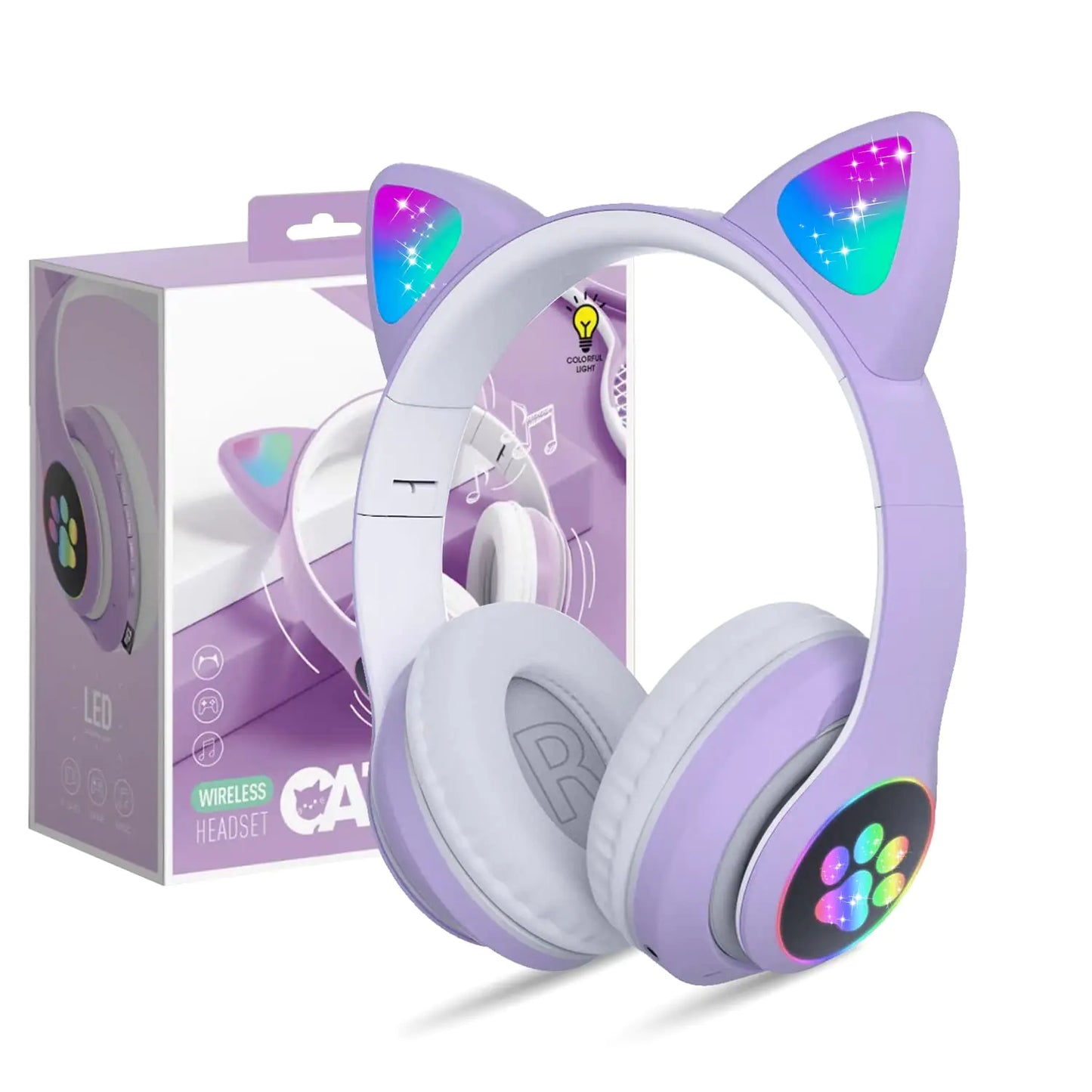KERHAND Bluetooth Noise Cancelling Headphones for KidsFoldable Cat Headphones with LED Light Up EarCat Ear Headphones for Toddler with Microphone/TF CardKids Bluetooth Headphones for ipad