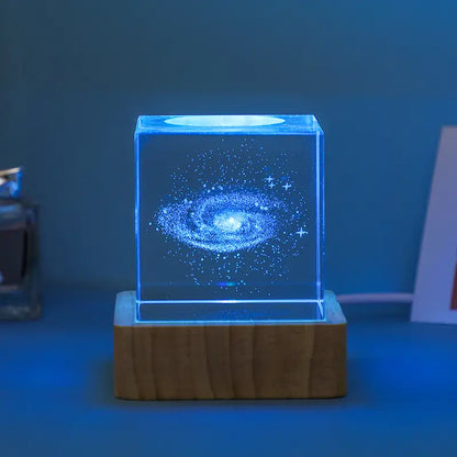 Moon Milky Way Glass Crystal Cube Night Light Ornament
