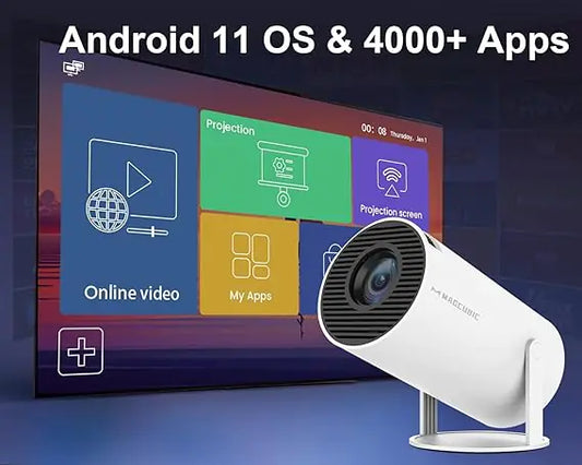 HY300 Mini Projector,portable smart projector that runs on Android 11.