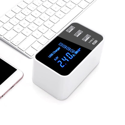 Quick Charge Type C USB Wall Charger Dock Led Display Fast Mobile Phone Tablet Charger For iPhone Samsung9 Multi USB HUB EU Plug