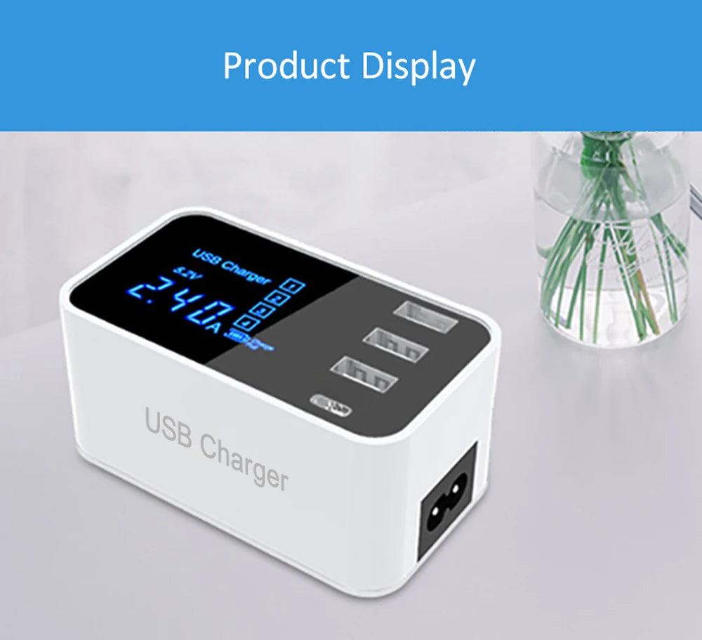 Quick Charge Type C USB Wall Charger Dock Led Display Fast Mobile Phone Tablet Charger For iPhone Samsung9 Multi USB HUB EU Plug