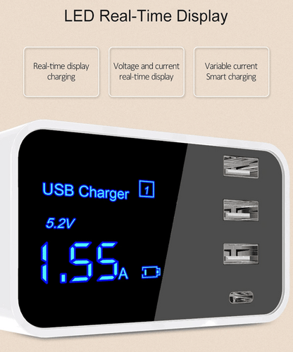 Quick Charge Type C USB Wall Charger Dock Led Display Fast Mobile Phone Tablet Charger For iPhone Samsung9 Multi USB HUB EU Plug