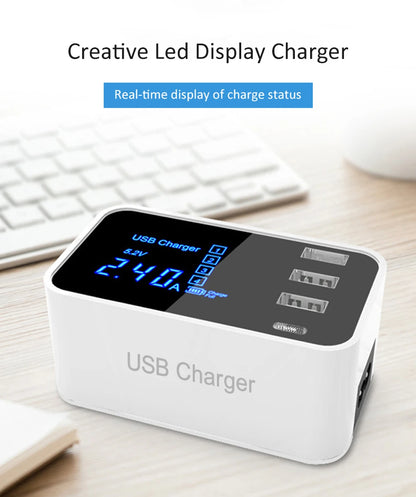 Quick Charge Type C USB Wall Charger Dock Led Display Fast Mobile Phone Tablet Charger For iPhone Samsung9 Multi USB HUB EU Plug