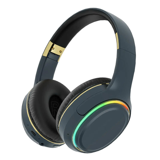 OOYY Wireless Bluetooth Headphones with RGB LED Lighting Foldable Over-Ear Headphones with Hidden Mic for Cell Phone Laptop PC Suitable for School Workouts Listening Music and Gaming (Blue)