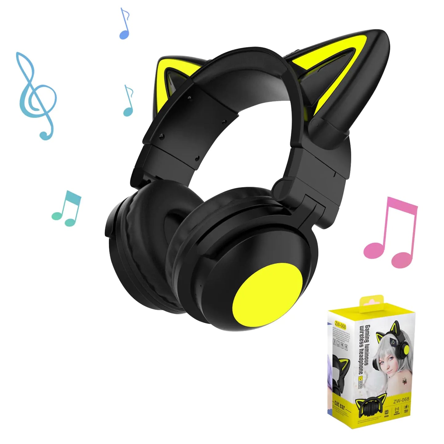 Cat Ear Bluetooth Headphones for Kids & AdultsLightweight Gaming Headset with RGB LightingWireless Over Ear Headphones with Mic for iPhone/iPad/Laptop/PC