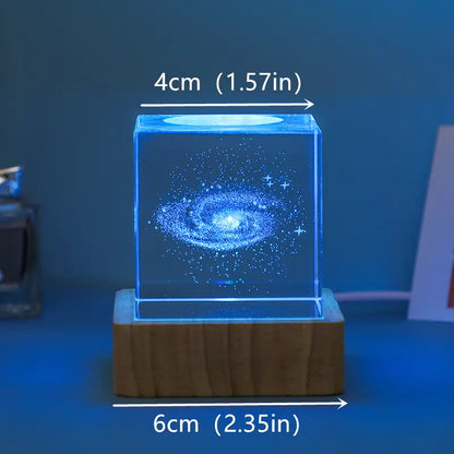 Moon Milky Way Glass Crystal Cube Night Light Ornament