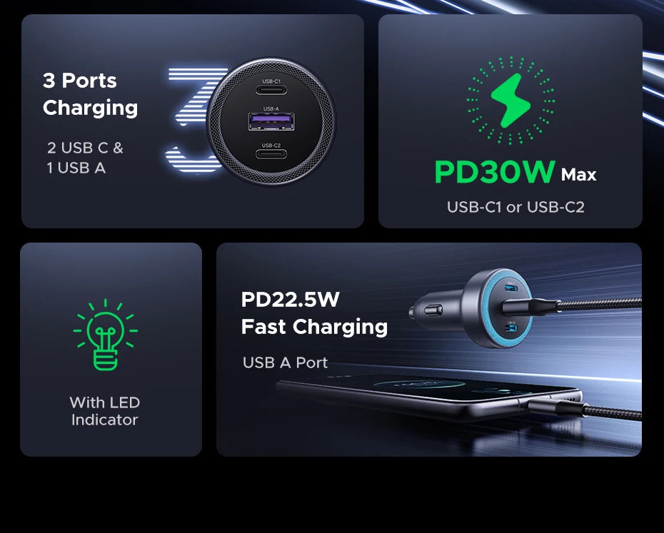 UGREEN Car Charger PD30W USB C Fast Charger for iPhone 17 16 15 Fast Charging for Mobile Phone USB C Car Charger