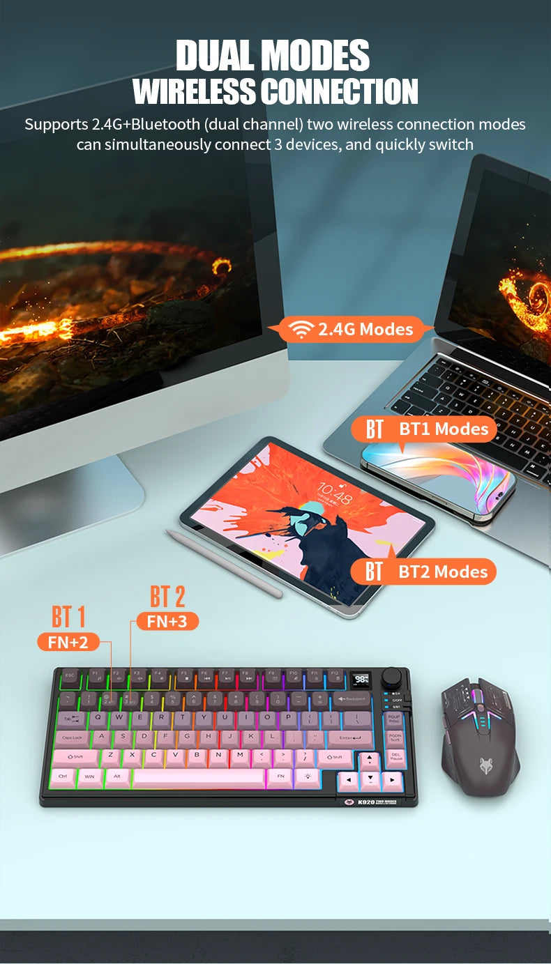 Premium Dual Modes (2.4G+Bluetooth) Keyboard Mouse Combo/Keyboard | Rechargeable | with Display Screen & Knob |  Private Mold