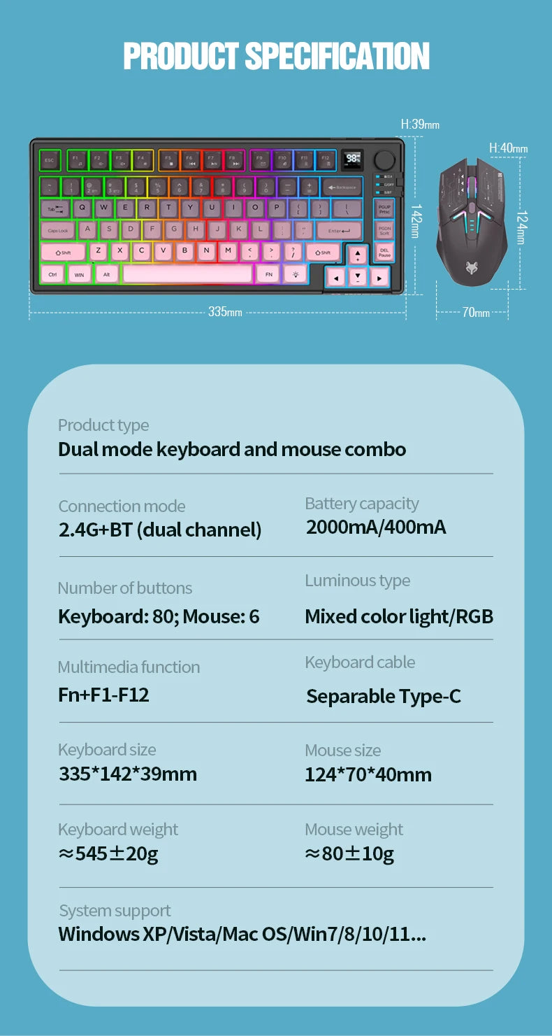 Premium Dual Modes (2.4G+Bluetooth) Keyboard Mouse Combo/Keyboard | Rechargeable | with Display Screen & Knob |  Private Mold