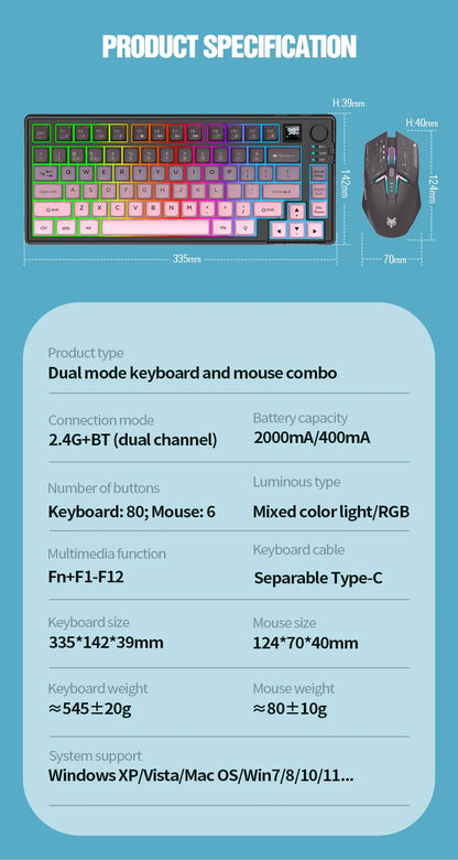 Premium Dual Modes (2.4G+Bluetooth) Keyboard Mouse Combo/Keyboard | Rechargeable | with Display Screen & Knob |  Private Mold