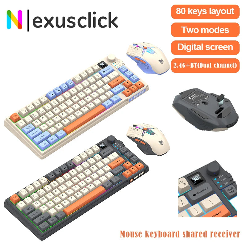 Premium Dual Modes (2.4G+Bluetooth) Keyboard Mouse Combo/Keyboard | Rechargeable | with Display Screen & Knob |  Private Mold