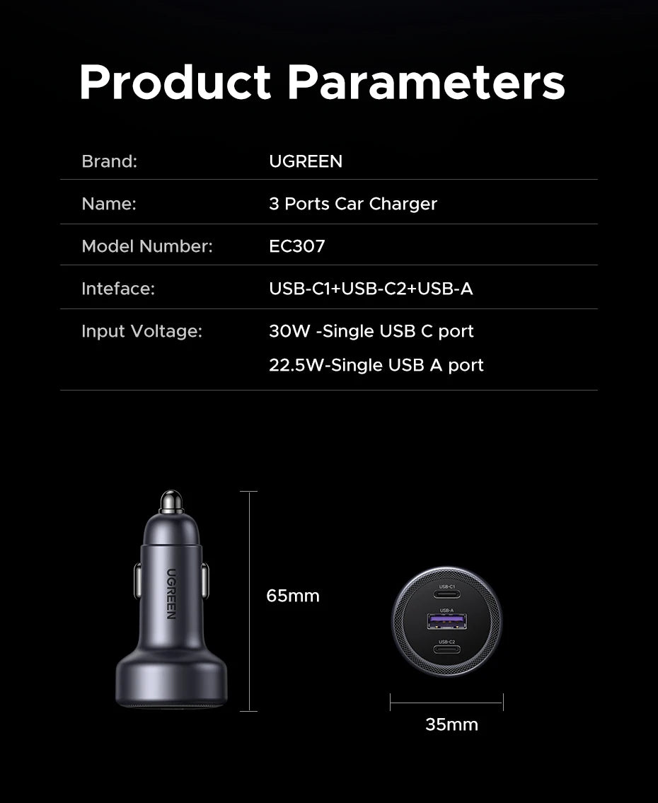 UGREEN Car Charger PD30W USB C Fast Charger for iPhone 17 16 15 Fast Charging for Mobile Phone USB C Car Charger