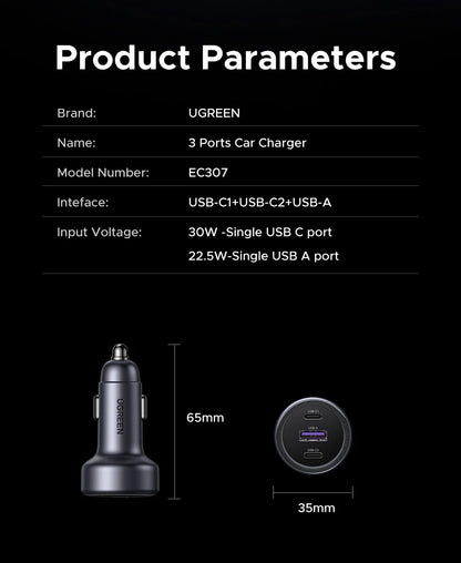 UGREEN Car Charger PD30W USB C Fast Charger for iPhone 17 16 15 Fast Charging for Mobile Phone USB C Car Charger