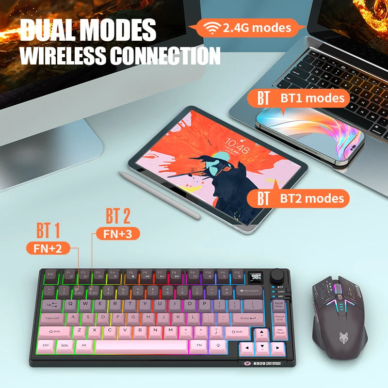 Premium Dual Modes (2.4G+Bluetooth) Keyboard Mouse Combo/Keyboard | Rechargeable | with Display Screen & Knob |  Private Mold