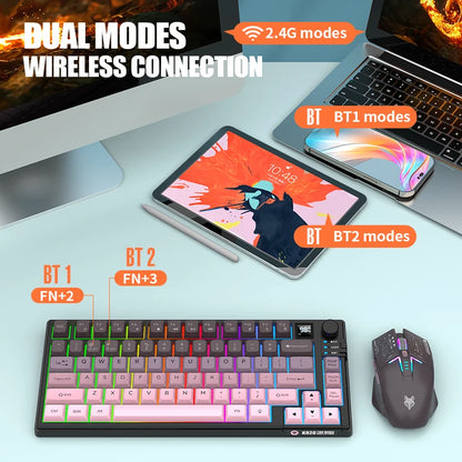 Premium Dual Modes (2.4G+Bluetooth) Keyboard Mouse Combo/Keyboard | Rechargeable | with Display Screen & Knob |  Private Mold