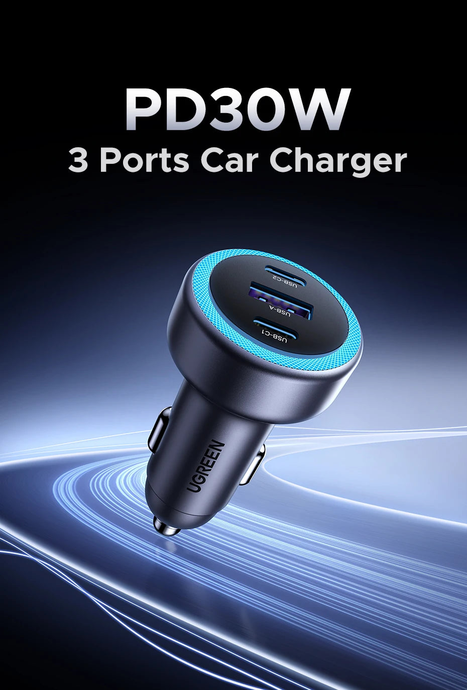 UGREEN Car Charger PD30W USB C Fast Charger for iPhone 17 16 15 Fast Charging for Mobile Phone USB C Car Charger