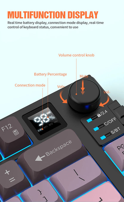 Premium Dual Modes (2.4G+Bluetooth) Keyboard Mouse Combo/Keyboard | Rechargeable | with Display Screen & Knob |  Private Mold