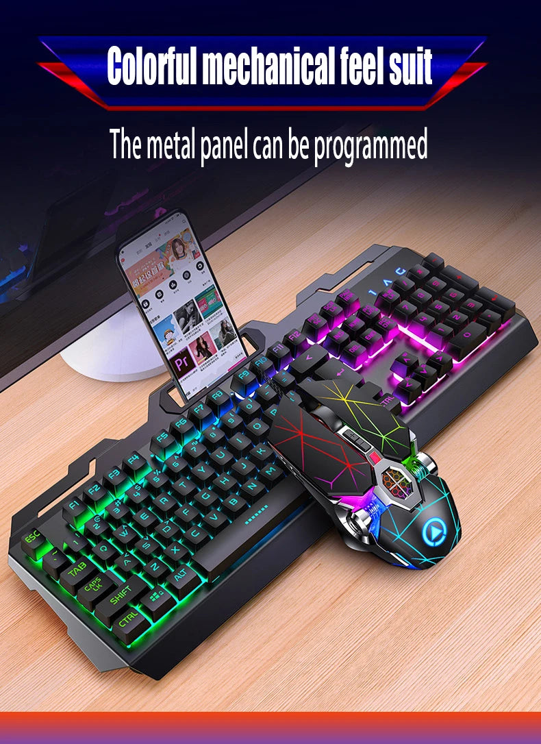 GX2 Wired Combination 104 Keys Mechanical Feel Keyboard and Mouse Replaceable Waterproof RGB Backlight Keyboard And Mouse Cover,