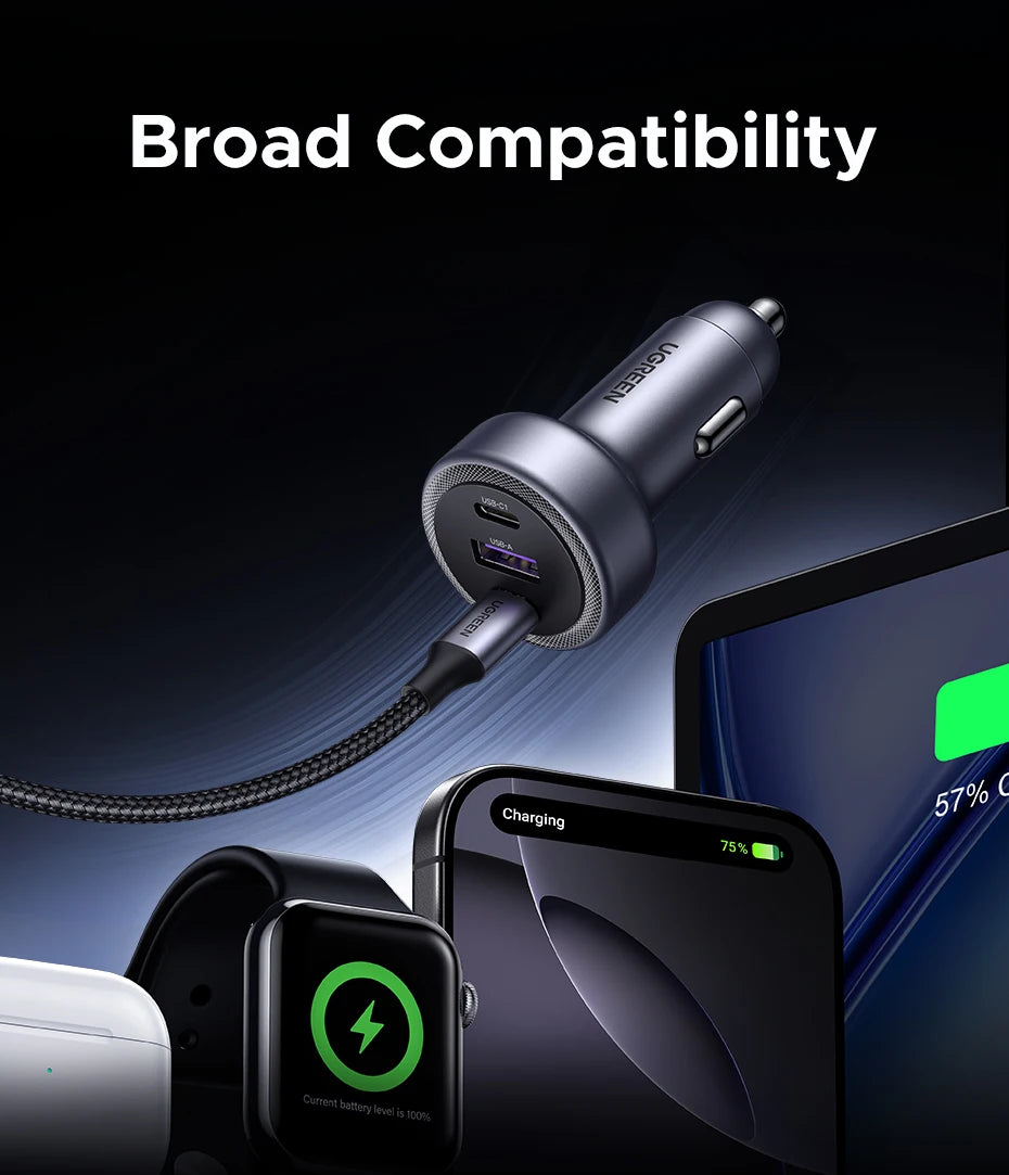 UGREEN Car Charger PD30W USB C Fast Charger for iPhone 17 16 15 Fast Charging for Mobile Phone USB C Car Charger