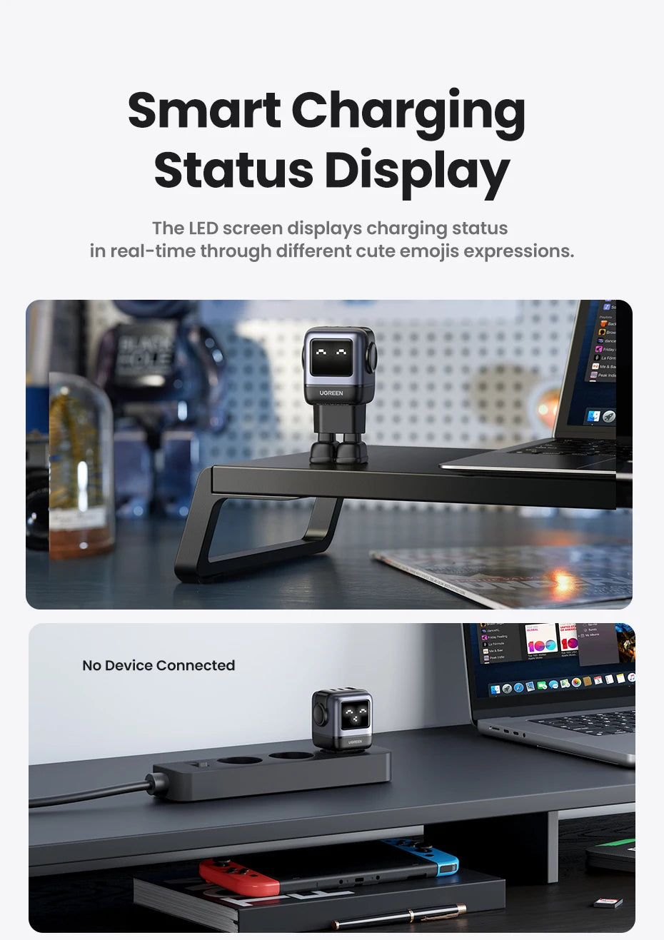 UGREEN 65W GaN Charger Uno Robot Design PD Fast Charger PPS PD3.0 for iPhone 17 16 15 Fast Charge for Xiaomi Laptop Macbook Pro