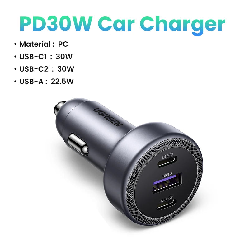 UGREEN Car Charger PD30W USB C Fast Charger for iPhone 17 16 15 Fast Charging for Mobile Phone USB C Car Charger