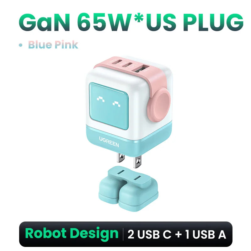 UGREEN 65W GaN Charger Uno Robot Design PD Fast Charger PPS PD3.0 for iPhone 17 16 15 Fast Charge for Xiaomi Laptop Macbook Pro