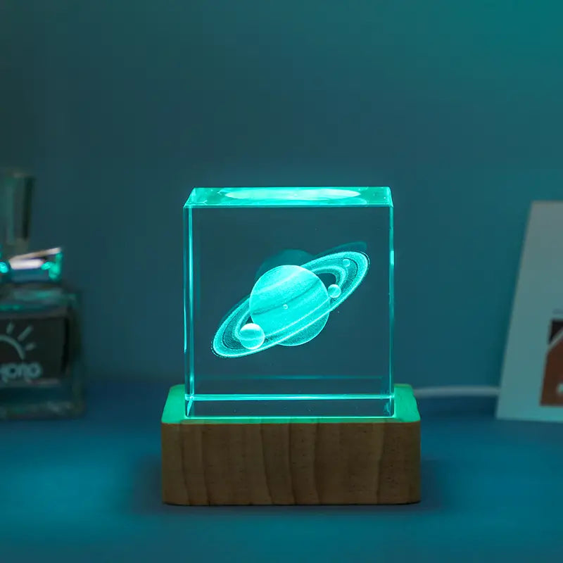 Moon Milky Way Glass Crystal Cube Night Light Ornament