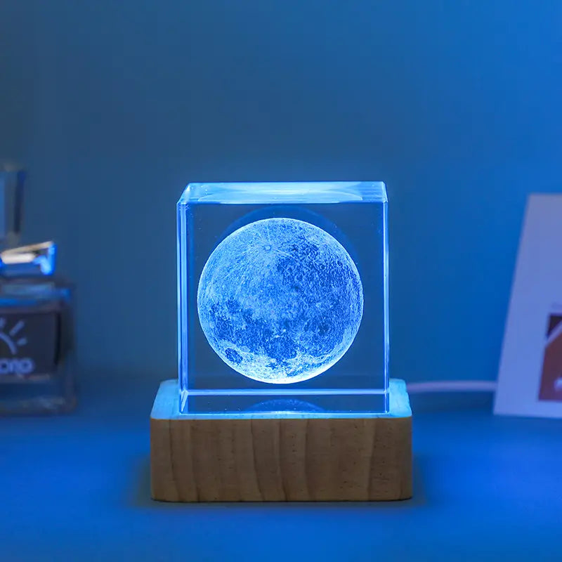 Moon Milky Way Glass Crystal Cube Night Light Ornament