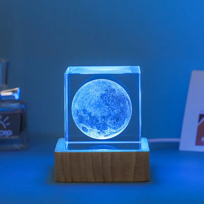 Moon Milky Way Glass Crystal Cube Night Light Ornament