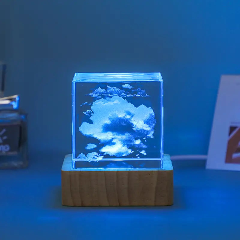 Moon Milky Way Glass Crystal Cube Night Light Ornament