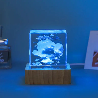 Moon Milky Way Glass Crystal Cube Night Light Ornament
