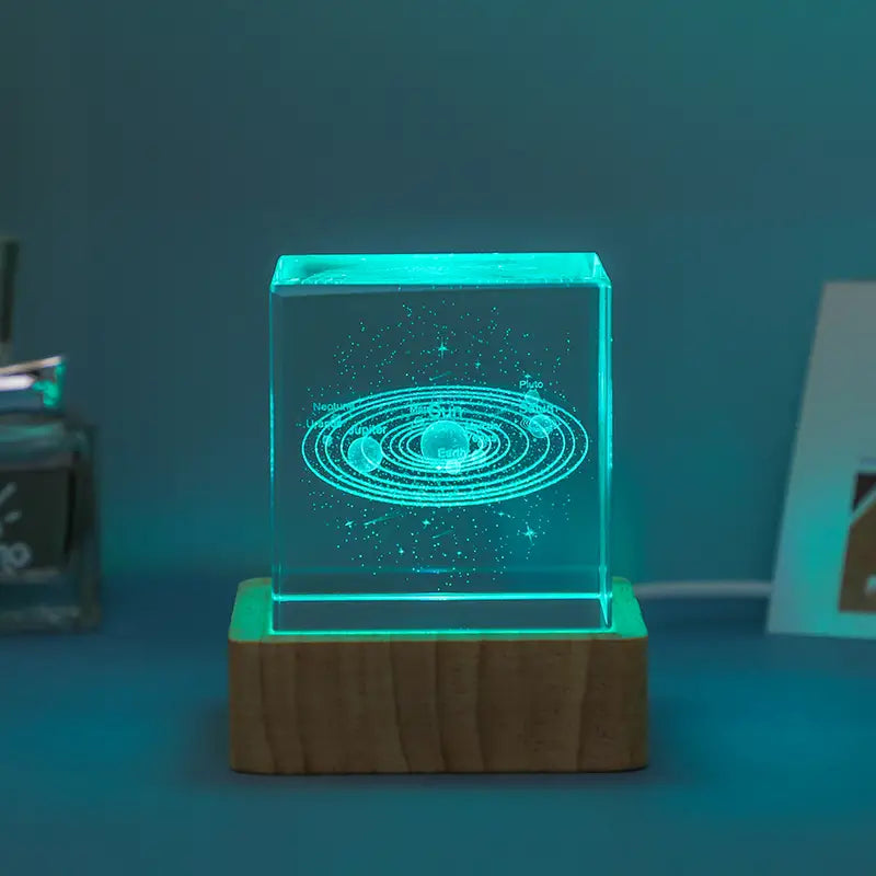 Moon Milky Way Glass Crystal Cube Night Light Ornament
