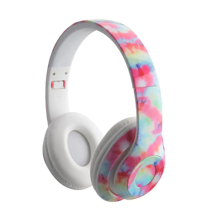 Wireless Express Bluetooth Headphones - Foldable Bluetooth Headset - Lightweight Headphones - Adjustable On-Ear Headphones - Fashion Bluetooth Headphones with Microphone (Tye Dye)